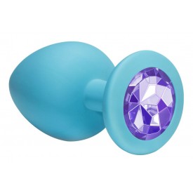 Большая голубая анальная пробка Emotions Cutie Large с фиолетовым кристаллом - 10 см.