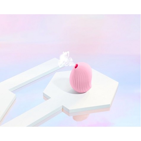 Нежно-розовый вакуум-волновой стимулятор с вибрацией и базой-ночником Cuddly Bird