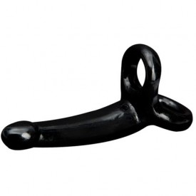 Чёрная насадка на пенис для двойного проникновения - 12,7 см.