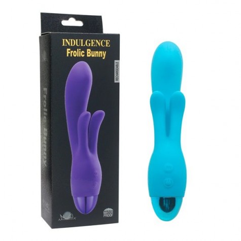 Голубой вибратор INDULGENCE Rechargeable Frolic Bunny - 18,7 см.