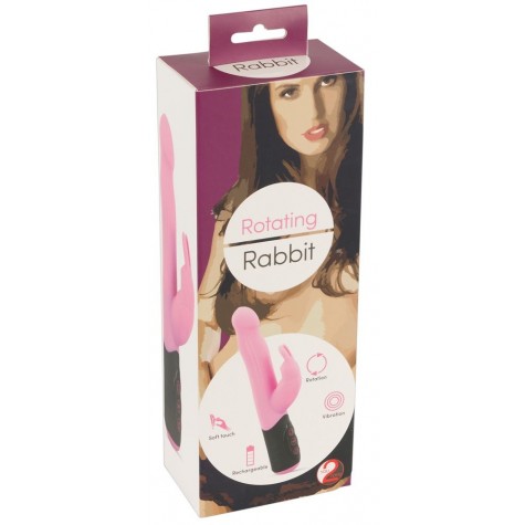 Розовый вибратор-кролик с ротацией Rotating Rabbit - 21,7 см.